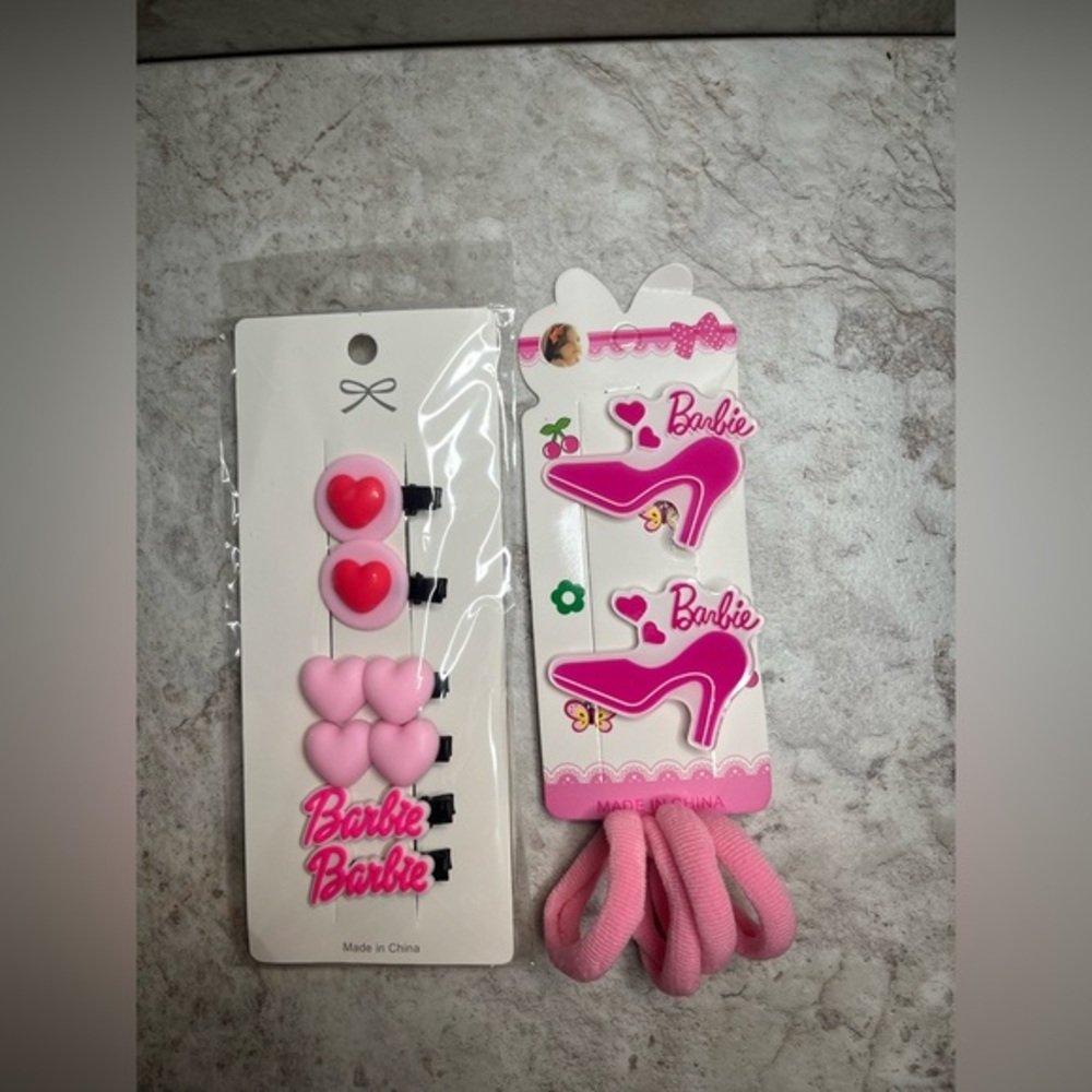 Pink and Red Hair Accessories Set with Heart and Shoe Designs